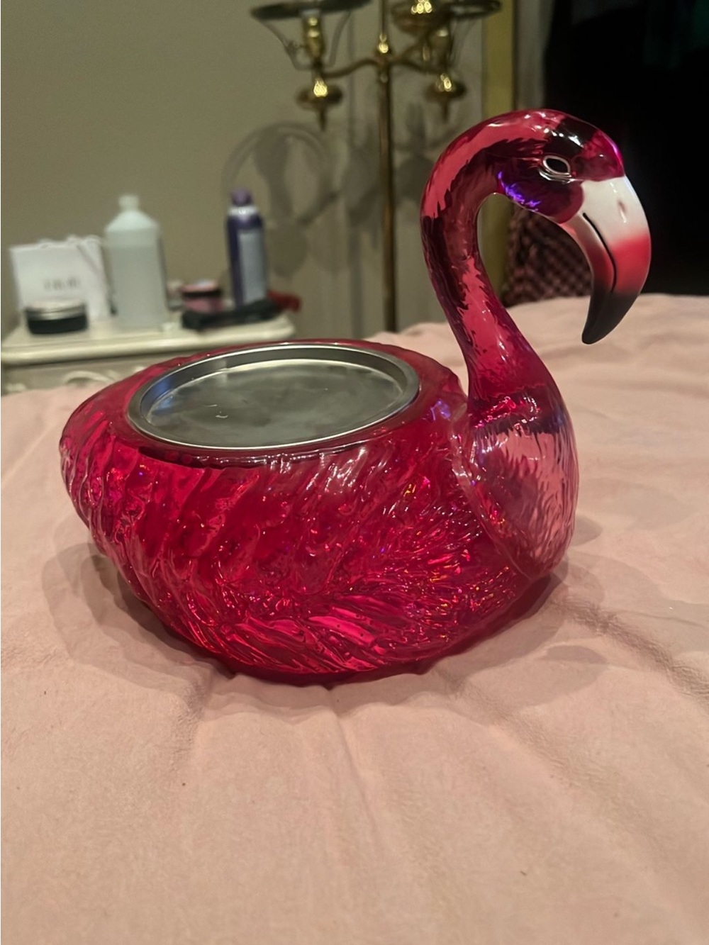 Bath & Body Works Hot Pink Glass Flamingo Candle Holder